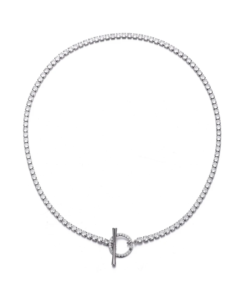 Adornia Silver Crystal Toggle Tennis Necklace