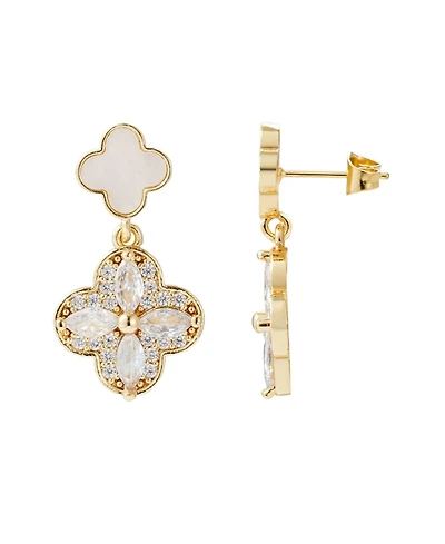 Adornia Gold Mother of Pearl and Cz Clover Drop Earrings