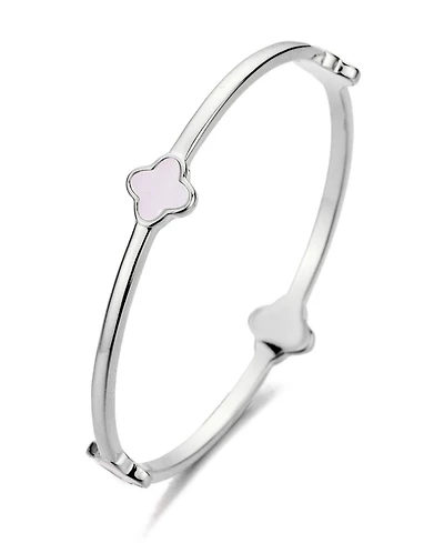 Adornia Silver Mother of Pearl Clover Bangle Bracelet