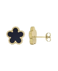 Adornia Tarnish Resistant Gold Black 5-Leaf Clover Stud Earrings