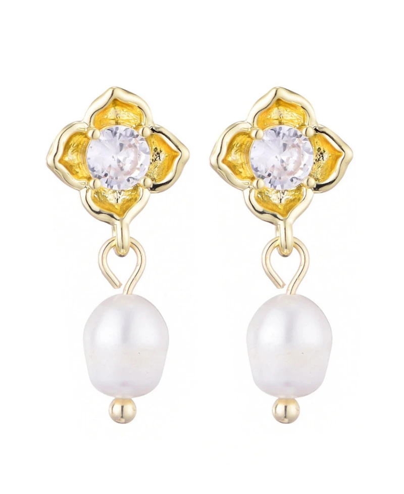 Adornia Gold Freshwater Pearl Crystal Flower Earrings