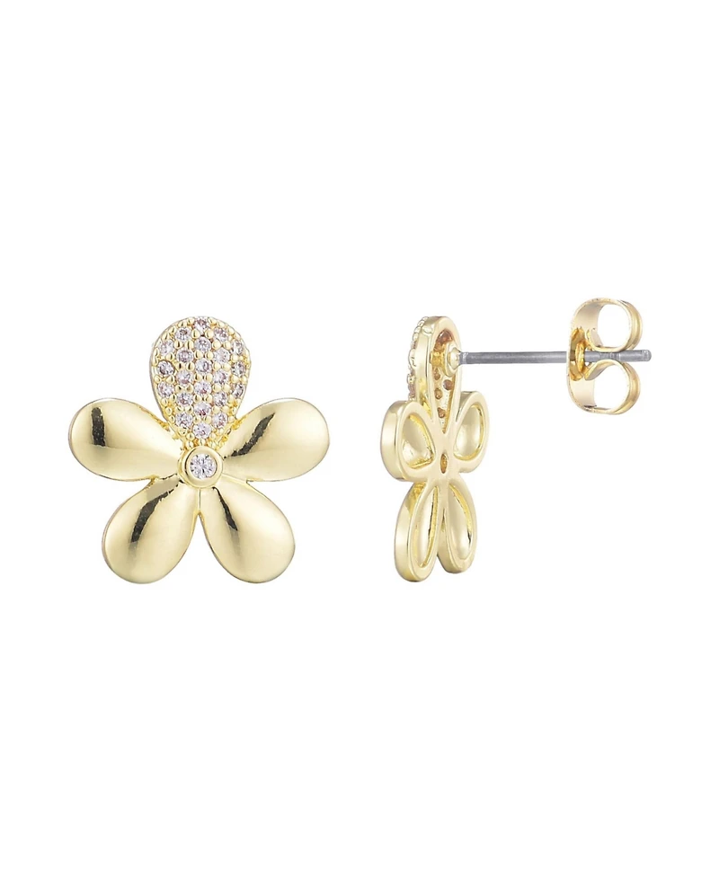 Adornia Gold Cz Flower Petal Stud Earrings
