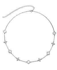 Adornia Silver Mother of Pearl Cz Mixed Clover Station Necklace