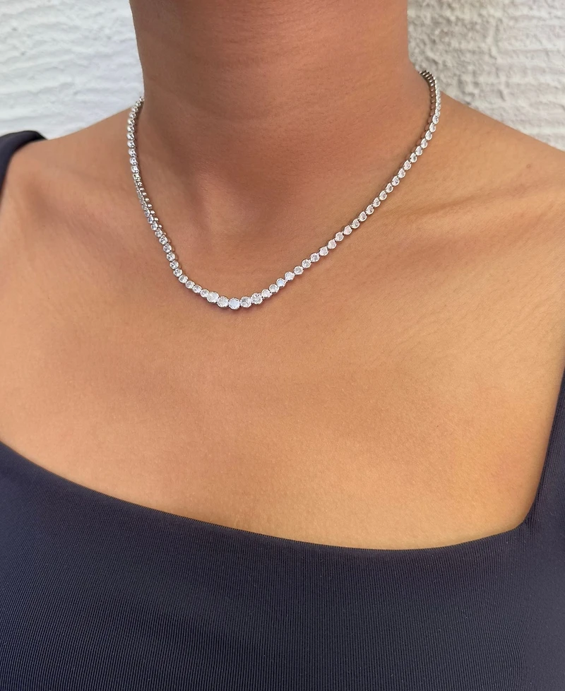 Adornia Silver Crystal Bezeled Tennis Necklace