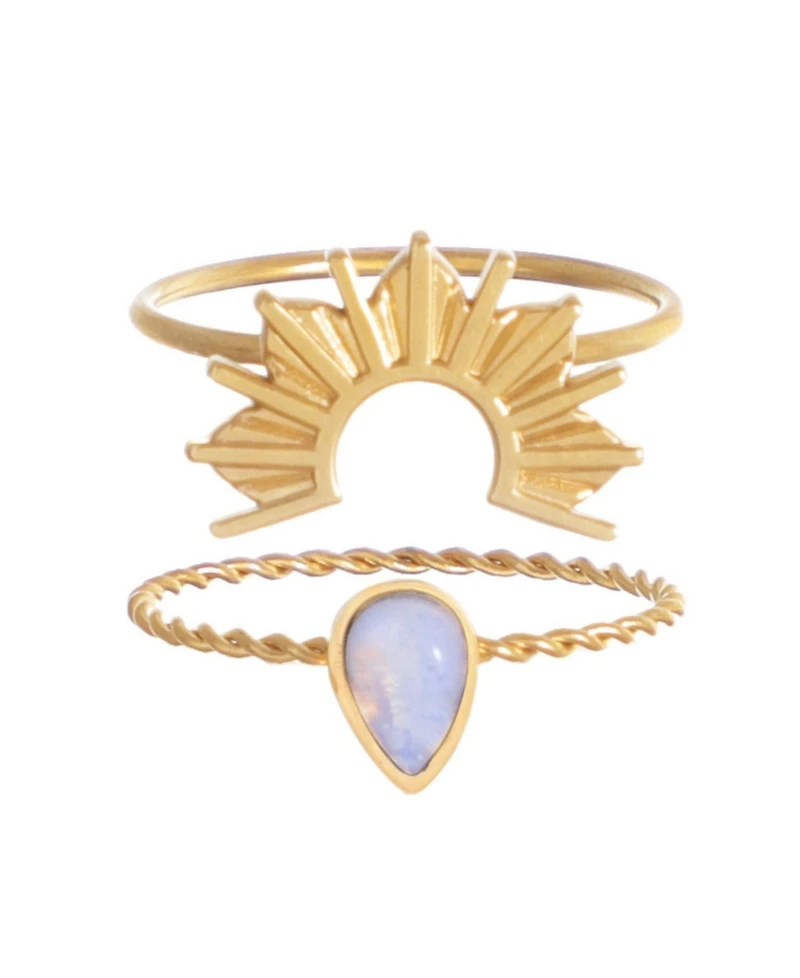Adornia Tarnish Resistant Gold Opal Sunrise Ring Set
