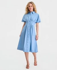 On 34th Womens Pleated Waist Midi Shirtdress Macys Exclusive