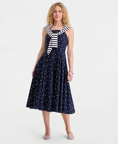 On 34th Women's Square-Neck Seamed Fit & Flare Midi Dress