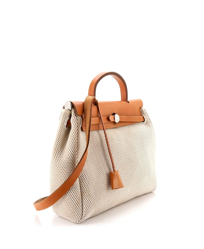 Pre-Owned HERMES 31 Herbag Zip Criss Viking Toile and Leather