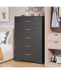 gaomon Tall Dresser for Bedroom with 5 Drawer, Pink Wood Chest of Drawers Gold Handles Closet, Modern Nightstand Bedside