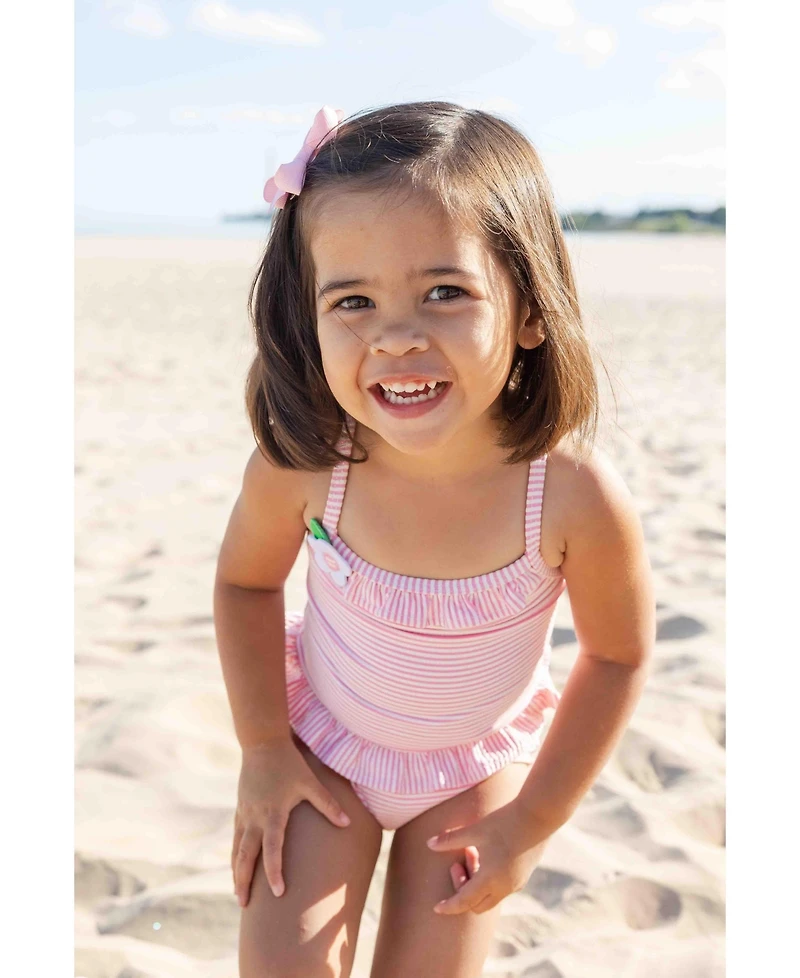 Florence Eiseman Toddler Girls Stripe Seersucker Swimsuit with Flower