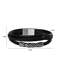 Lucky Brand Men s Multi Row 8'' Leather Bracelet with Braided Barrel, Black