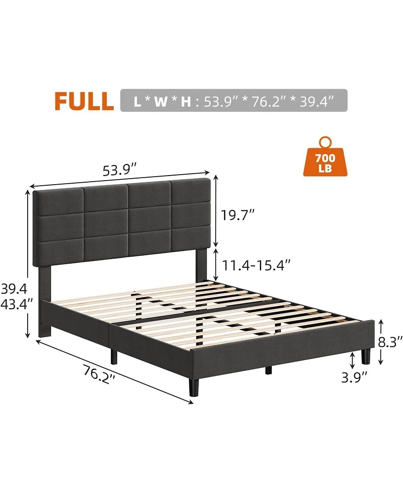 gaomon Full Size Upholstered Platform Bed with Headboard, Linen Fabric, Solid Wood Slats, Noise Free Design, No Box Spring Needed
