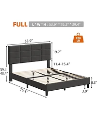 gaomon Full Size Upholstered Platform Bed with Headboard, Linen Fabric, Solid Wood Slats, Noise Free Design, No Box Spring Needed