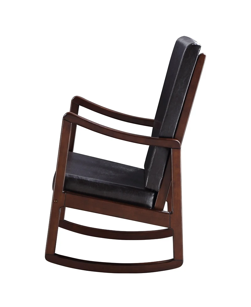 Flynama Dark Brown and Espresso Contemporary Rocking Chair with Armrest Removable Foam Cushions Faux Leather Upholstery