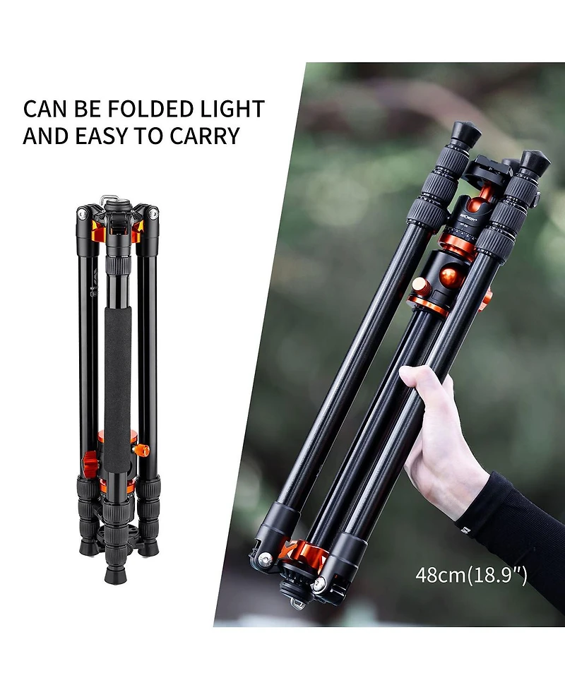 K&F Concept 4-Section Aluminum Tripod Monopod with Center Axle Transverse