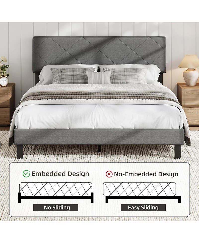 gaomon Bed Frame with Upholstered Headboard, Full Size Platform Bed Frame with Wooden Slat Support