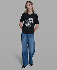 Karl Lagerfeld Paris Petite Short-Sleeve Sweater