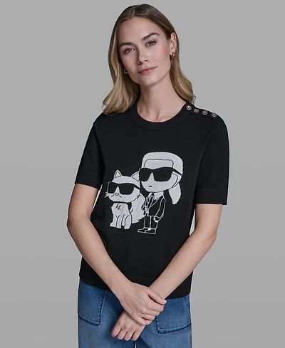 Karl Lagerfeld Paris Petite Short-Sleeve Sweater