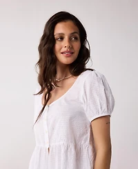 Reistor Women's Embroidered Peplum Top with Puff Sleeves