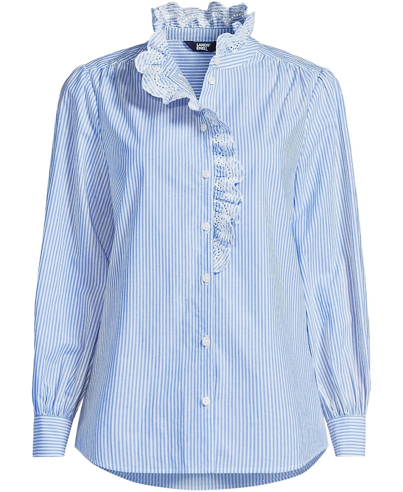Lands' End Women's Poplin Ruffle Button Front Shirt