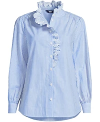 Lands' End Women's Poplin Ruffle Button Front Shirt