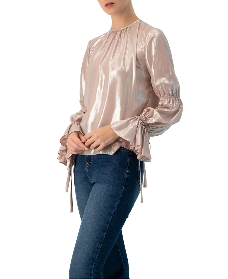 Ivonne Women's Straight Metallic Sheer Blouse