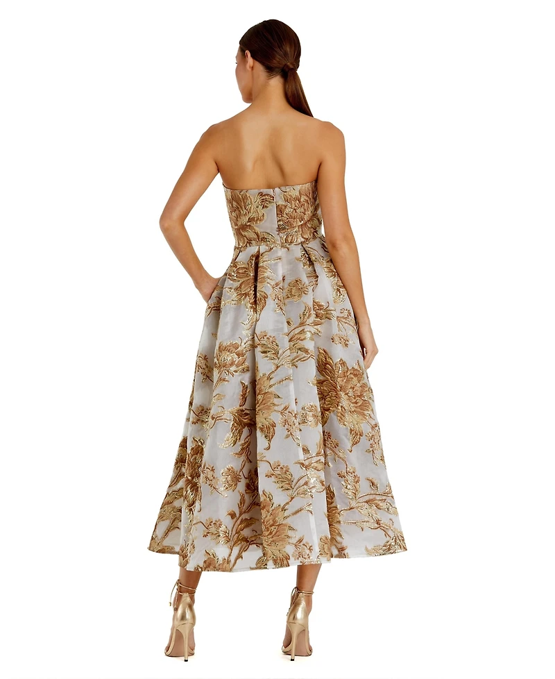 Mac Duggal Petite Strapless Brocade Midi Dress with Pockets