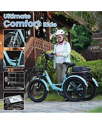 Mooncool TK1 500W Folding Electric Tricycle for Adults, 20" x 3.0" Wheel
