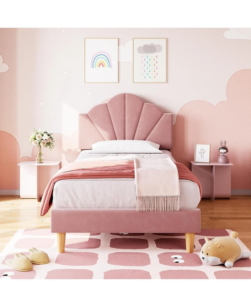 gaomon velvet upholstered design with an adjustable headboard sturdy wood slat support is offered as a platform bed frame