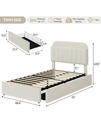 gaomon Twin Bed Frame with Storage Headboard, Kids 2 Drawers, Boucle Upholstered Platform Bookcase, No Box Spring Needed, Easy