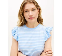 Tommy Hilfiger Women's Frill-Sleeve Crewneck Top