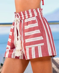 Cupshe Women's Breezy Striped Beach Shorts with Tassel Tie