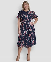 Dkny Plus Jewel Neck Fit & Flare Midi Dress