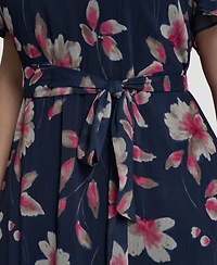 Dkny Plus Jewel Neck Fit & Flare Midi Dress