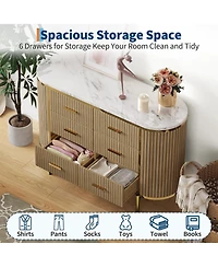 gaomon Fluted 6 Drawer Dresser for Bedroom, 59in Large Mid Century Modern Wooden Chest Dresser Tv Stand