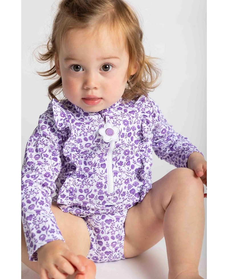 Florence Eiseman Toddler Girl Floral Print One Piece Rashguard with Ruffles