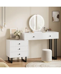 gaomon Vanity Desk with Mirror & 3-Color Led Lights, Modern Makeup Vanity with 5 Drawers