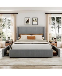 Gaomon Floating Bed Frame with Led Lights, Velvet Upholstered Platform, Storage Headboard, No Box Spring Needed