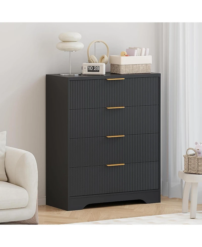 gaomon Patikuin 4 Drawer Dresser for Bedroom, Modern Chest of Drawers with Waveform Fluted Panel, Tall Wood Storage Nursery, Hallway