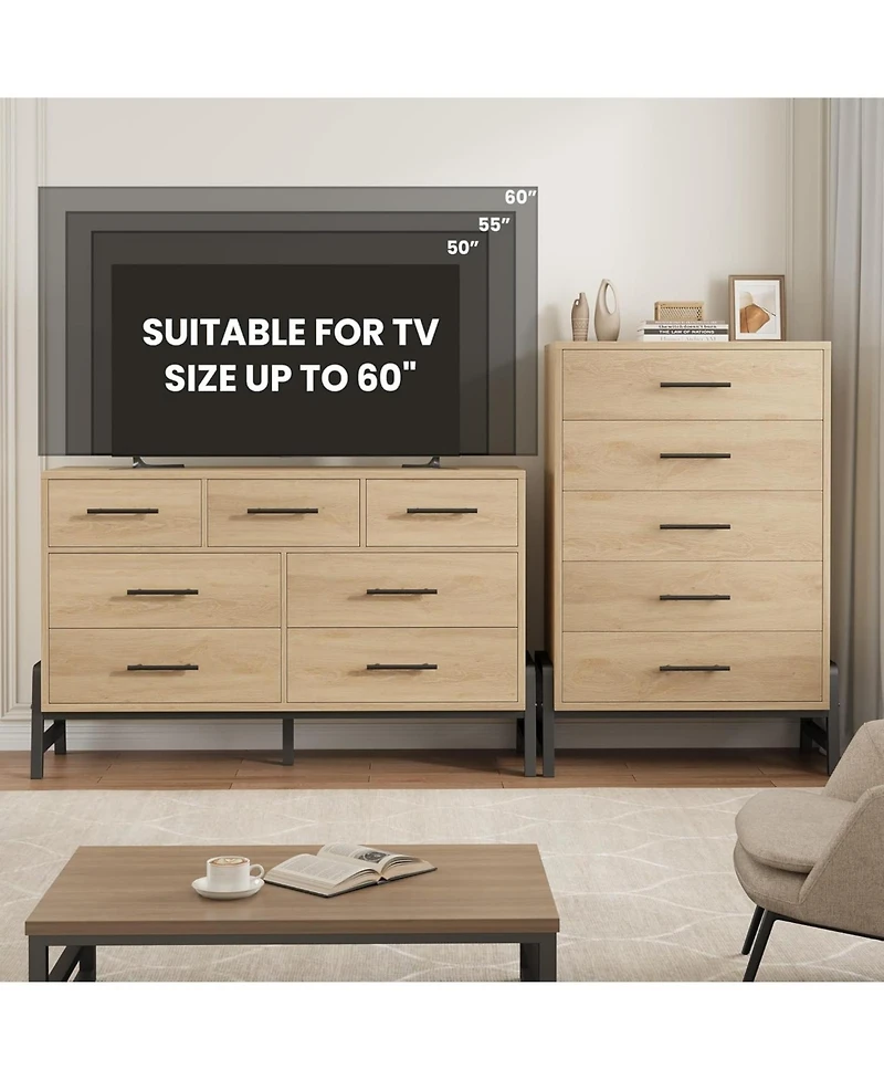 gaomon 5 Dresser for Bedroom, 50.5 in Tall Drawer with Large Storage Space, Freestanding Wooden Closet Storage Dresser Chest for Living Room