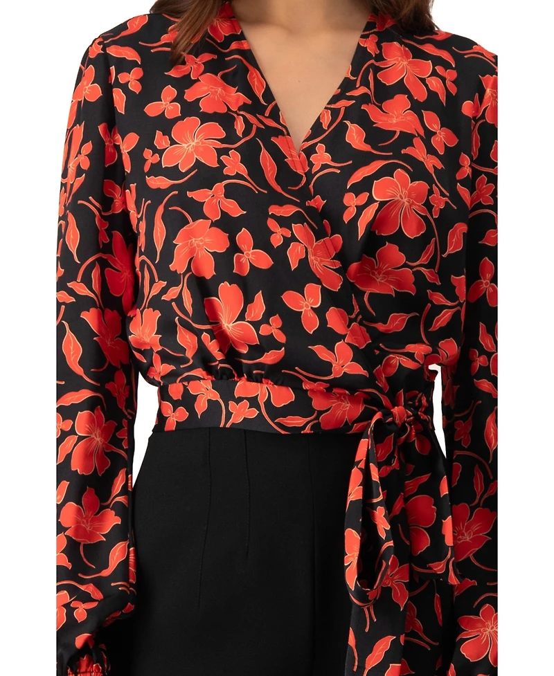 Ivonne Women's Floral Wrap Blouse with Tie Waist