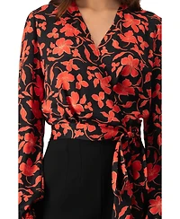 Ivonne Women's Floral Wrap Blouse with Tie Waist