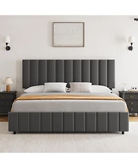gaomon Full Linen Upholstered Platform Bed Frame with 4 Storage Drawers, Adjustable Headboard, Wooden Slats Support.