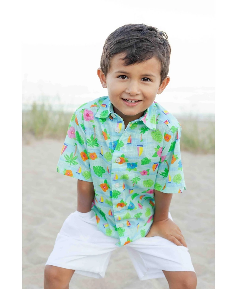 Florence Eiseman Little Boys Printed Linen Look Camp Shirt
