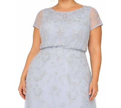 Adrianna Papell Plus Sequined-Mesh Evening Gown
