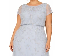 Adrianna Papell Plus Sequined-Mesh Evening Gown