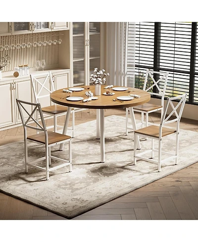 Ironck Dining Table Set for 4, Round Kitchen Table and 4 Stool Chair for Dining Room, 44.5" Drop Leaf Desk