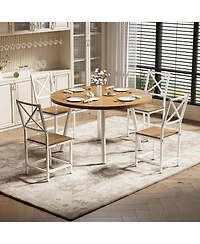 Ironck Dining Table Set for 4, Round Kitchen Table and 4 Stool Chair for Dining Room, 44.5" Drop Leaf Desk