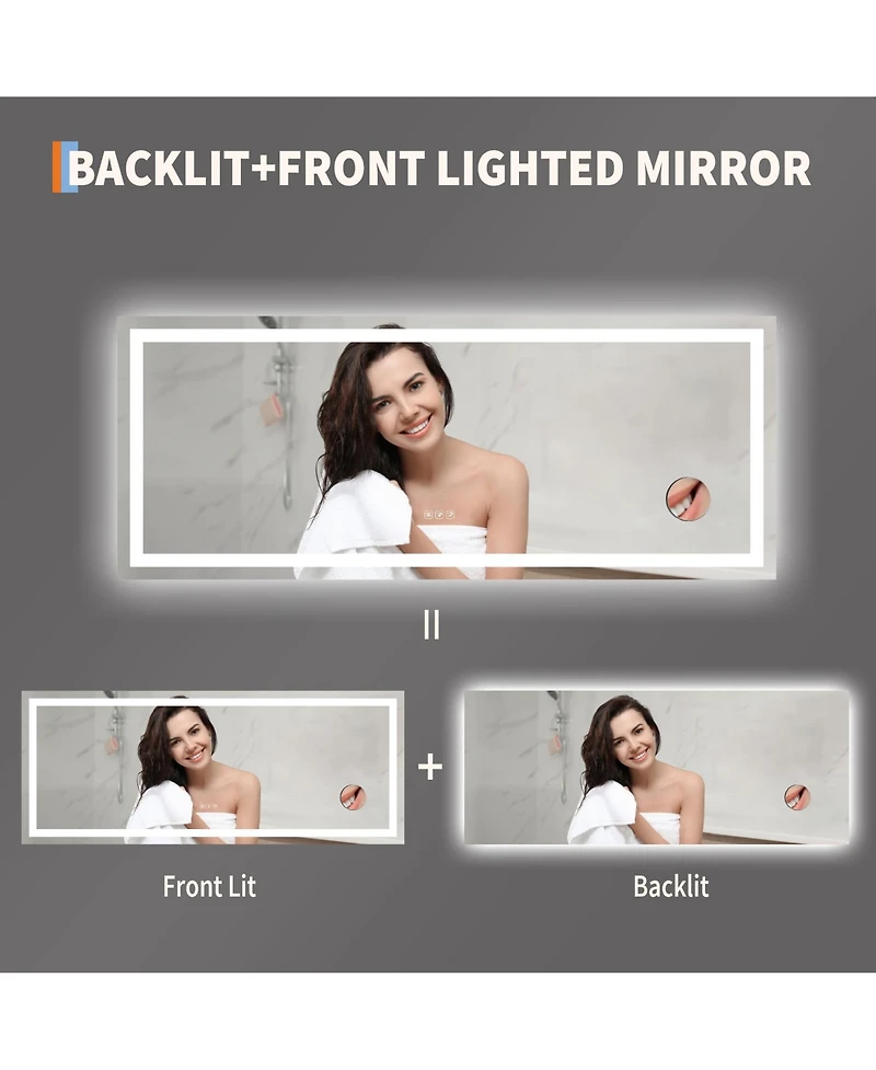 Homfan Led Bathroom Mirror 60 24, Dimmable Front & Back Lights, Anti-Fog, Shatter-Proof, Memory, 3X Magnifier Bathroom Vanity Mirror for Wall