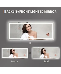 Homfan Led Bathroom Mirror 60 24, Dimmable Front & Back Lights, Anti-Fog, Shatter-Proof, Memory, 3X Magnifier Bathroom Vanity Mirror for Wall
